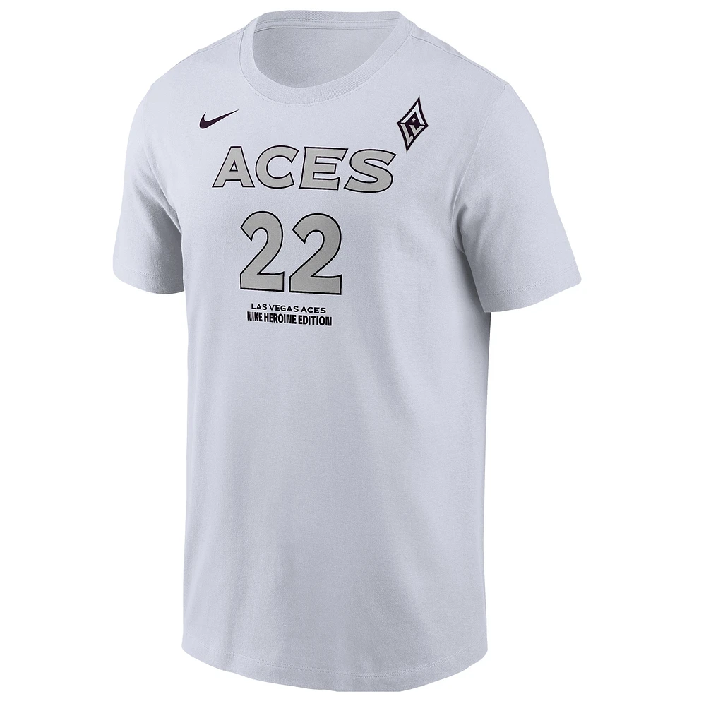 Men's Nike A'ja Wilson White Las Vegas Aces Heroine Edition Name & Number T-Shirt