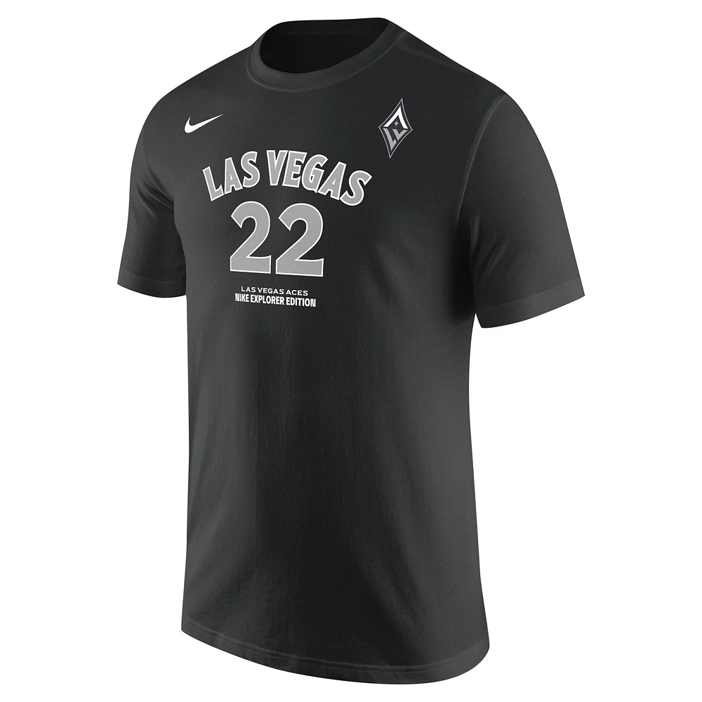 Unisex Nike A'ja Wilson Black Las Vegas Aces Explorer Edition Name & Number T-Shirt