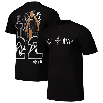 Unisex round21 A'ja Wilson Black Las Vegas Aces Player Illustration T-Shirt