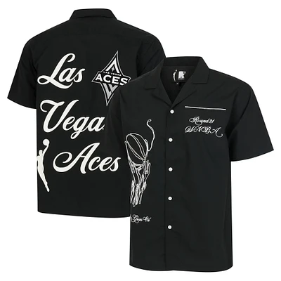 T-shirt de bowling unisexe noir round21 Las Vegas Aces Lucky Strike à boutons complets