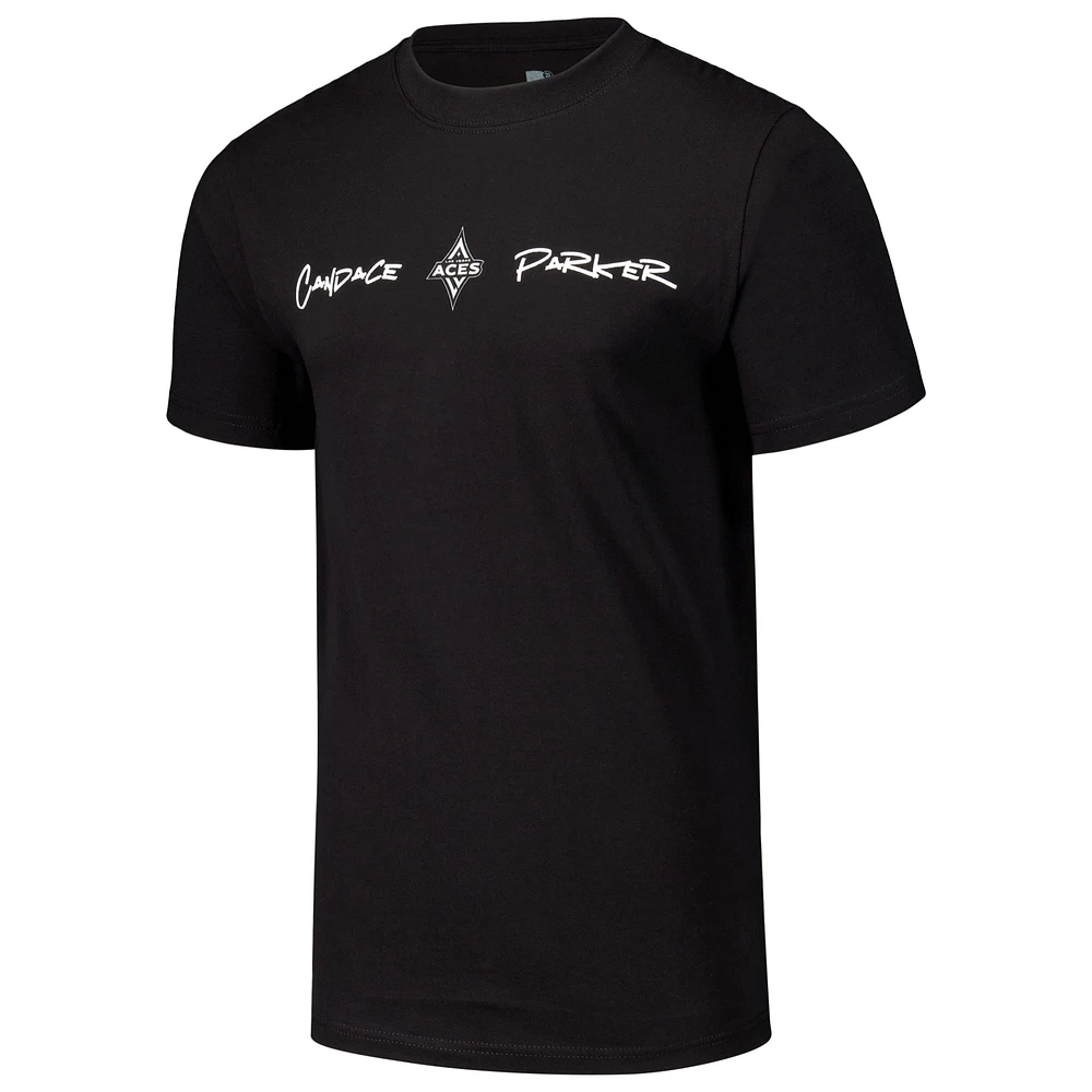 Unisex round21 Candace Parker Black Las Vegas Aces Player Signature Name & Number T-Shirt