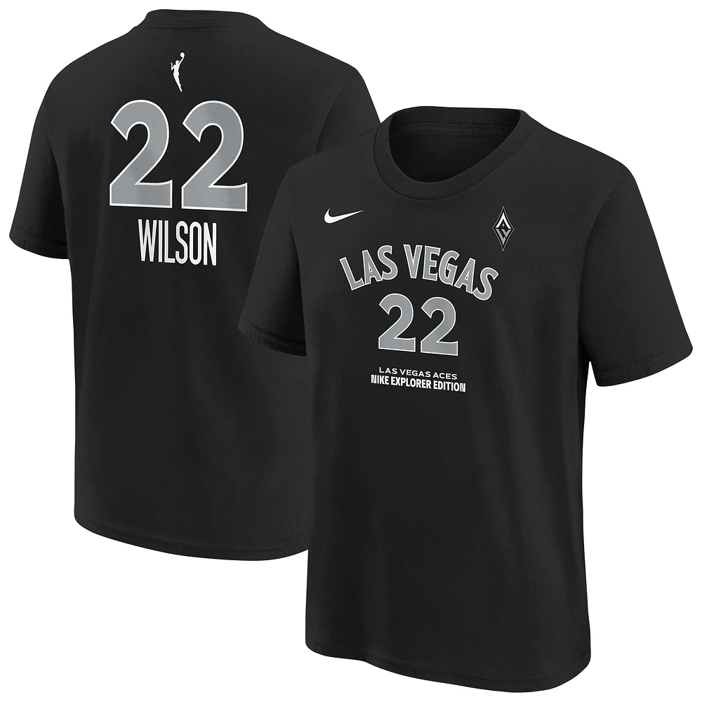 Youth Nike A'ja Wilson Black Las Vegas Aces Explorer Edition Name & Number T-Shirt