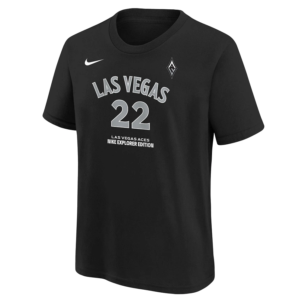 Youth Nike A'ja Wilson Black Las Vegas Aces Explorer Edition Name & Number T-Shirt