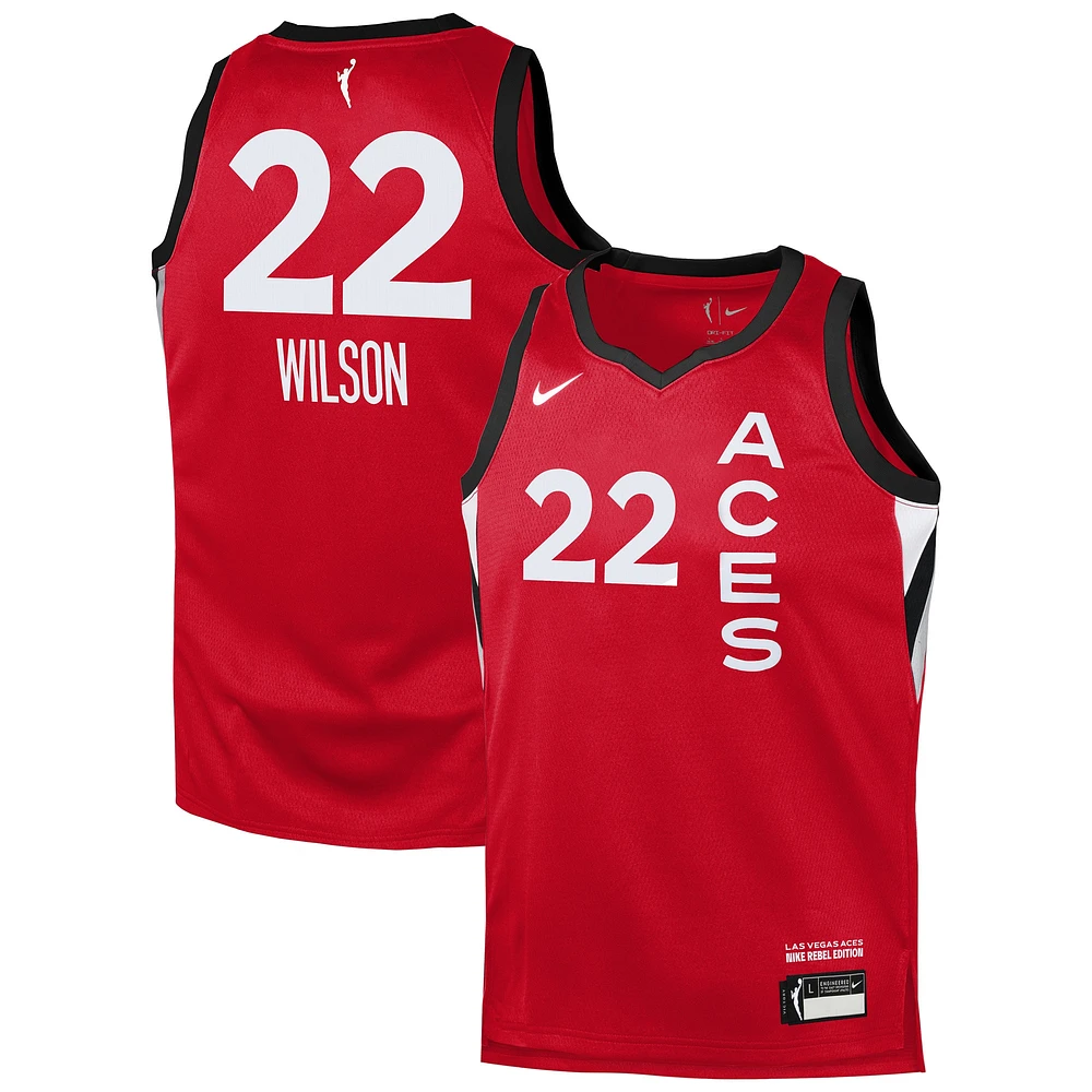 Maillot de joueur Nike A'ja Wilson rouge Las Vegas Aces Rebel Edition pour jeune