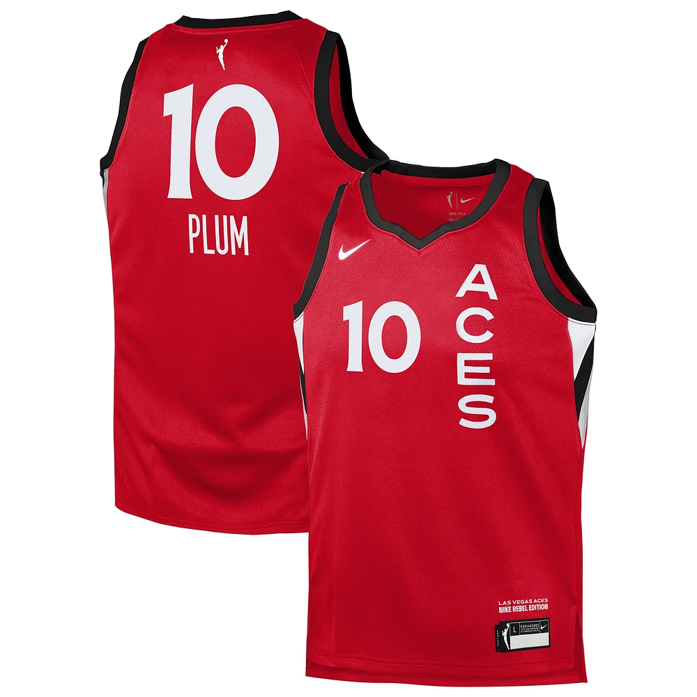 Maillot de joueur Nike Kelsey Plum rouge Las Vegas Aces Rebel Edition pour jeune