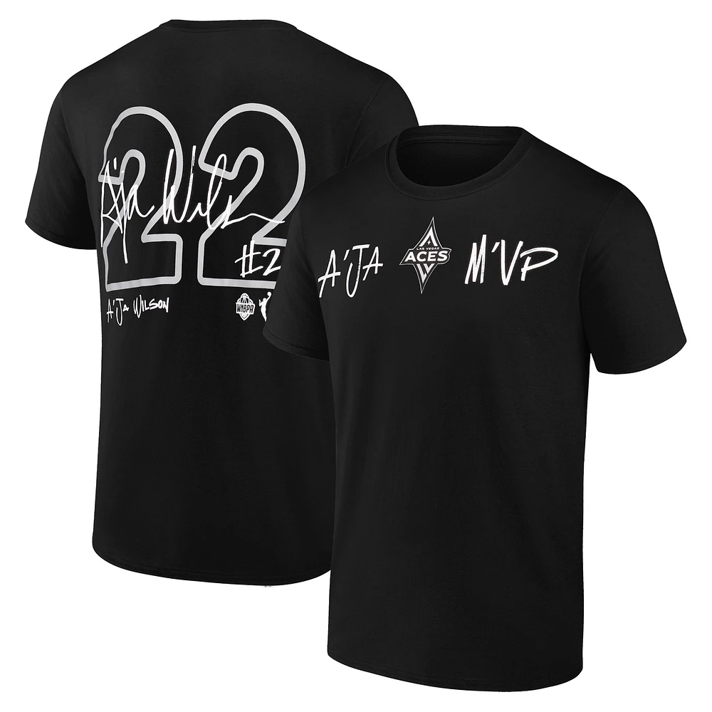 Youth round21 A'ja Wilson Black Las Vegas Aces Player Signature Name & Number T-Shirt