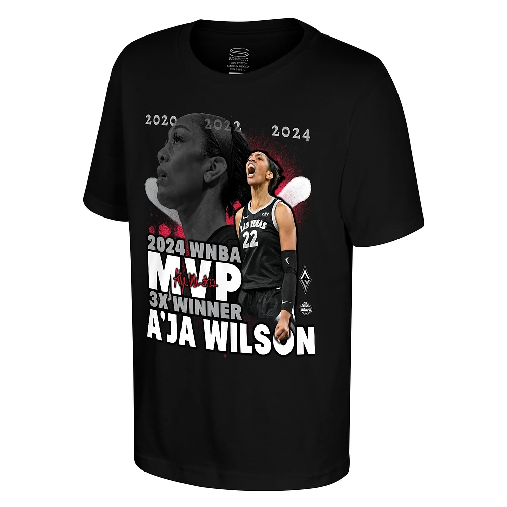 T-shirt noir A'ja Wilson Las Vegas Aces 2024 WNBA MVP pour jeunes Stadium Essentials