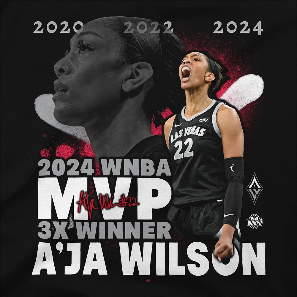 T-shirt noir A'ja Wilson Las Vegas Aces 2024 WNBA MVP pour jeunes Stadium Essentials