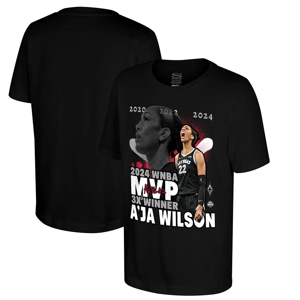 T-shirt noir A'ja Wilson Las Vegas Aces 2024 WNBA MVP pour jeunes Stadium Essentials