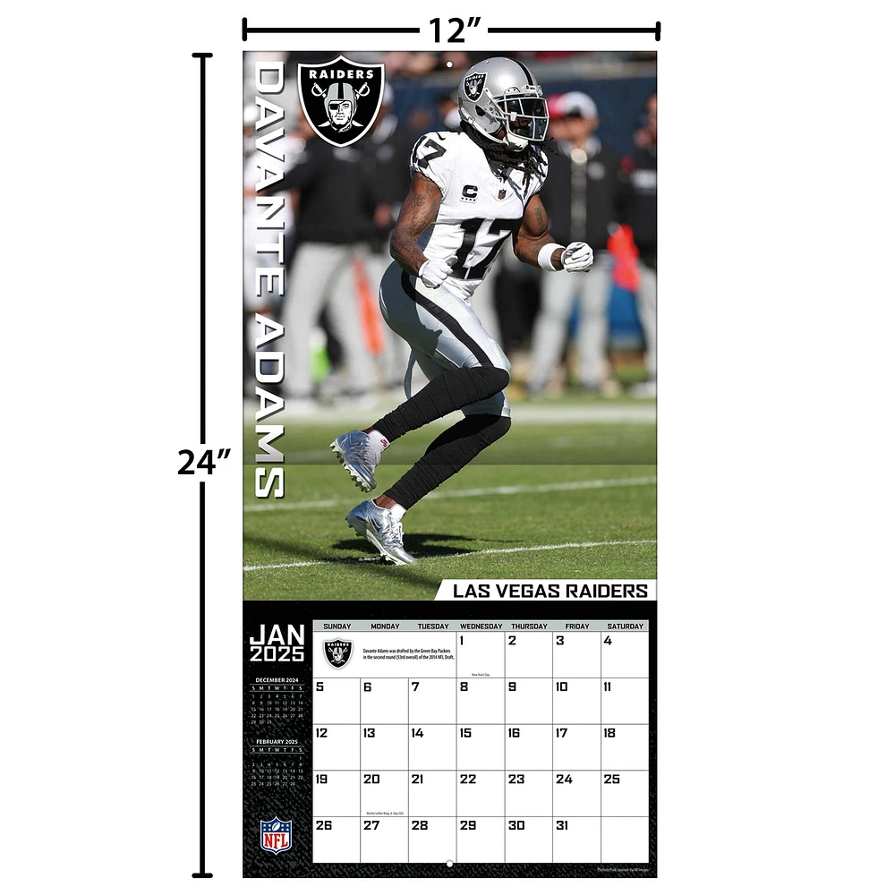 Calendrier mural des joueurs Davante Adams Las Vegas Raiders 2025 12" x 12"