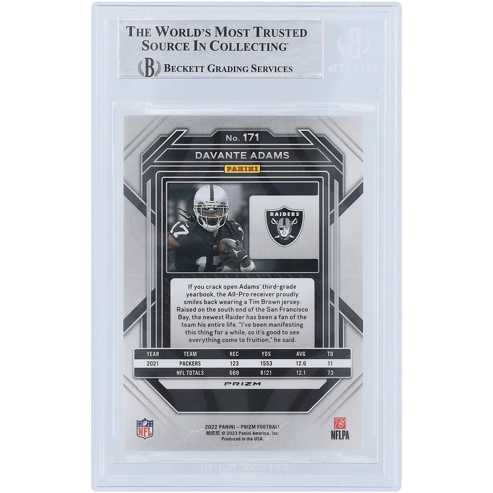 Carte Panini Prizm verte autographiée 2022 de Davante Adams Las Vegas Raiders #171 Beckett Fanatics Witnessed Authenticated