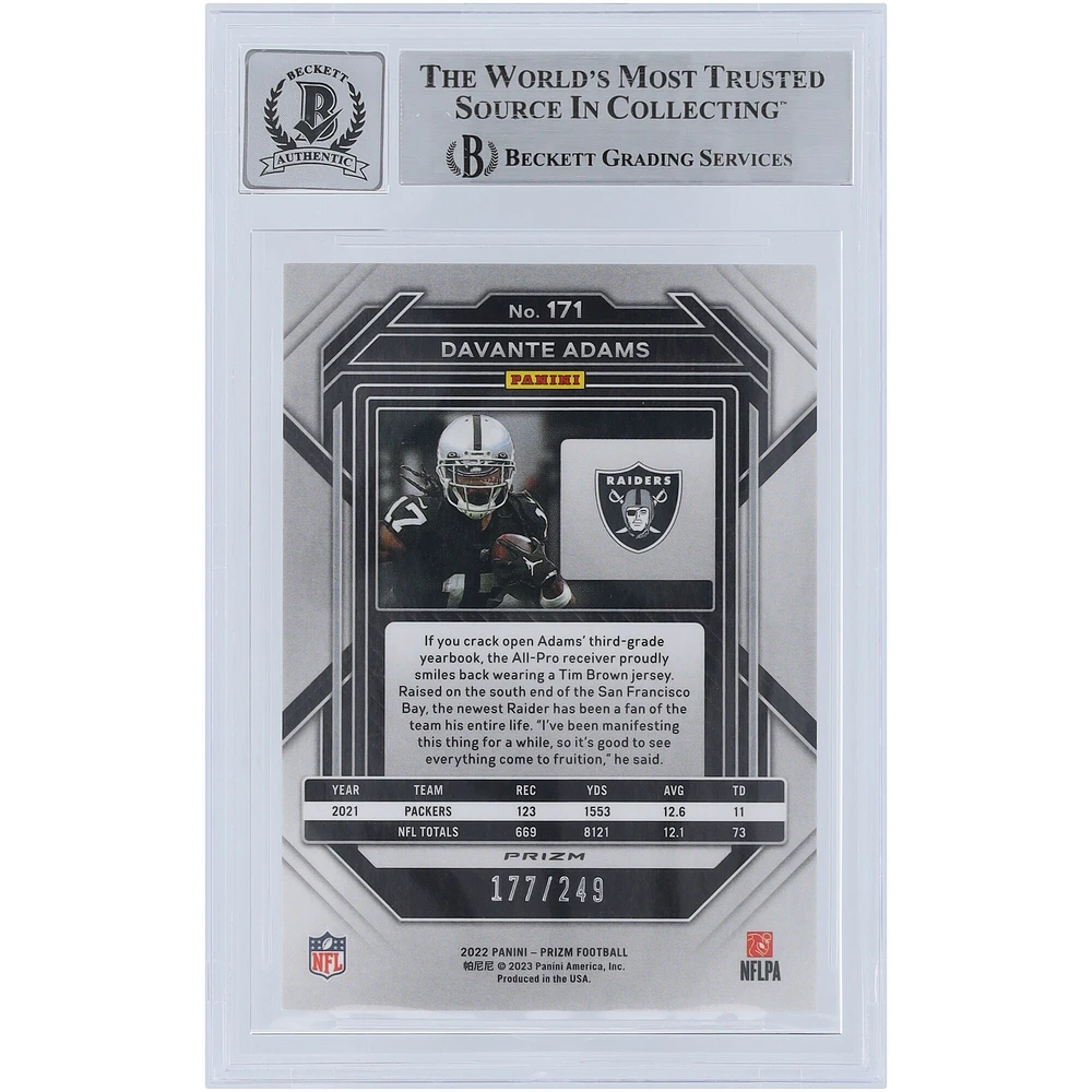 Davante Adams Las Vegas Raiders Autographed 2022 Panini Prizm Orange #171 #/249 Beckett Fanatics Witnessed Authenticated 9/10 Card