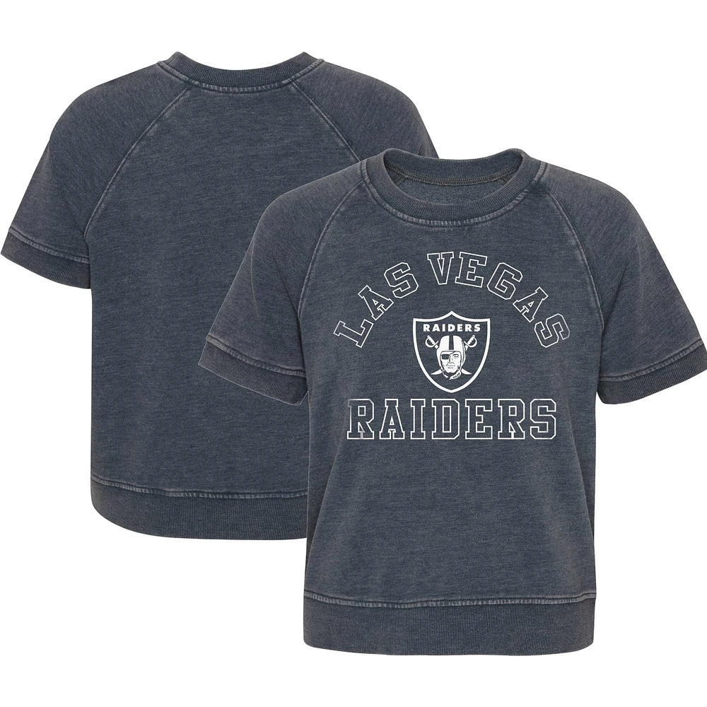 T-shirt à manches raglan Heather Charcoal Las Vegas Raiders Cheer Squad Junior pour fille