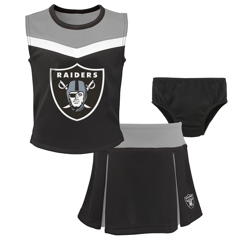 Ensemble deux pièces de pom-pom girl noir Las Vegas Raiders Spirit pour filles d'âge préscolaire avec bloomers