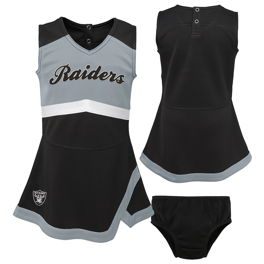 Robe pull 2 ​​pièces Cheer Captain noire avec bloomers pour filles d'âge préscolaire Las Vegas Raiders