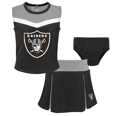 Girls Toddler Black Las Vegas Raiders Spirit Cheer Ensemble de pom-pom girl deux pièces avec bloomer