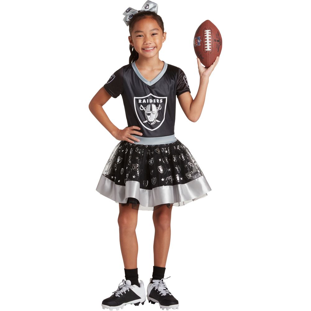 Girls Youth Black Las Vegas Raiders Tutu Tailgate Game Day V-Neck Costume