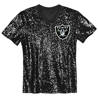 Haut à col en V sequins et inscription Las Vegas Raiders pour filles, noir