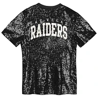 Haut à col en V sequins et inscription Las Vegas Raiders pour filles, noir