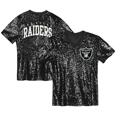 Haut à col en V sequins et inscription Las Vegas Raiders pour filles, noir