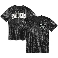 Girls Youth Black Las Vegas Raiders Wordmark Sequin V-Neck Top