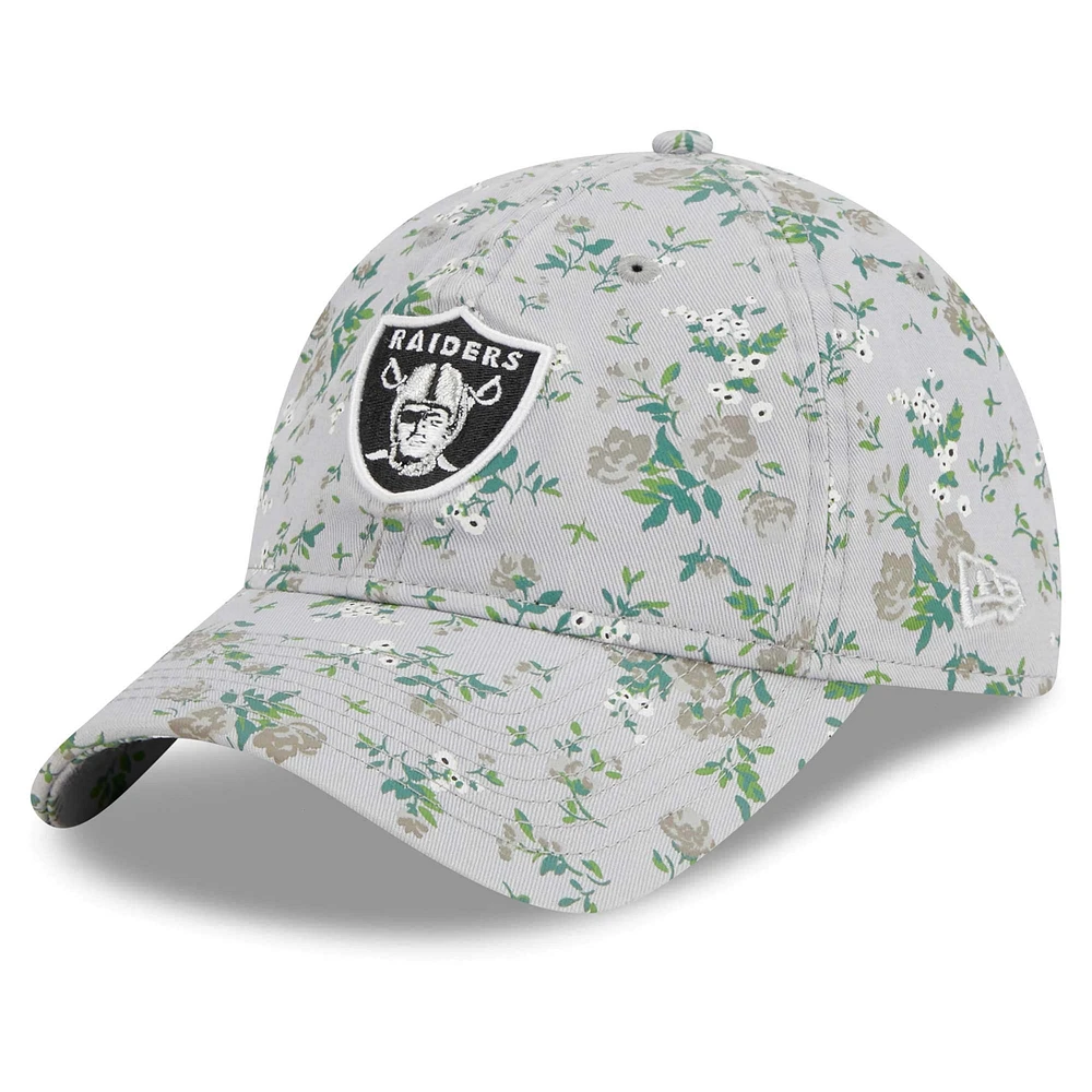 Chapeau réglable gris Las Vegas Raiders Bouquet 9TWENTY New Era pour filles et jeunes