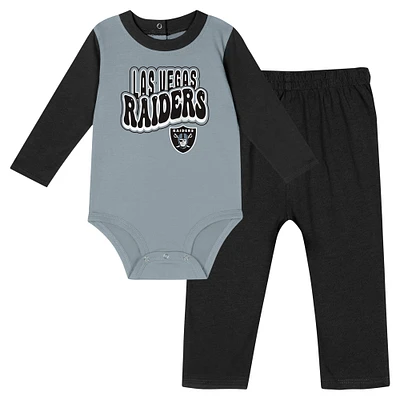 Infant Black Las Vegas Raiders Double Up Long Sleeve Bodysuit and Pants Set