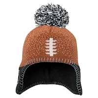 Bonnet tricoté marron pour bébé avec pompon et motif tête de football des Raiders de Las Vegas