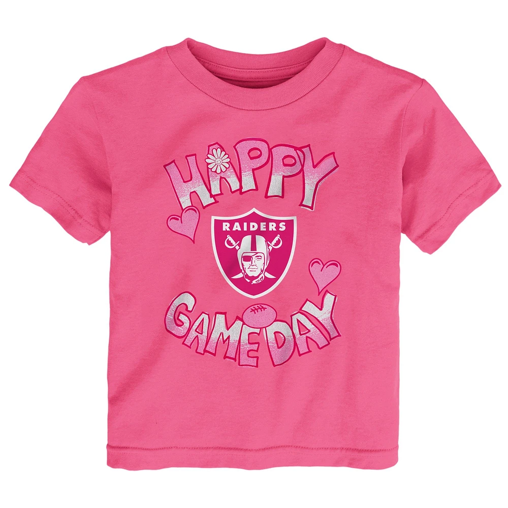 T-shirt rose pour bébé avec inscription « Happy Gameday » des Las Vegas Raiders