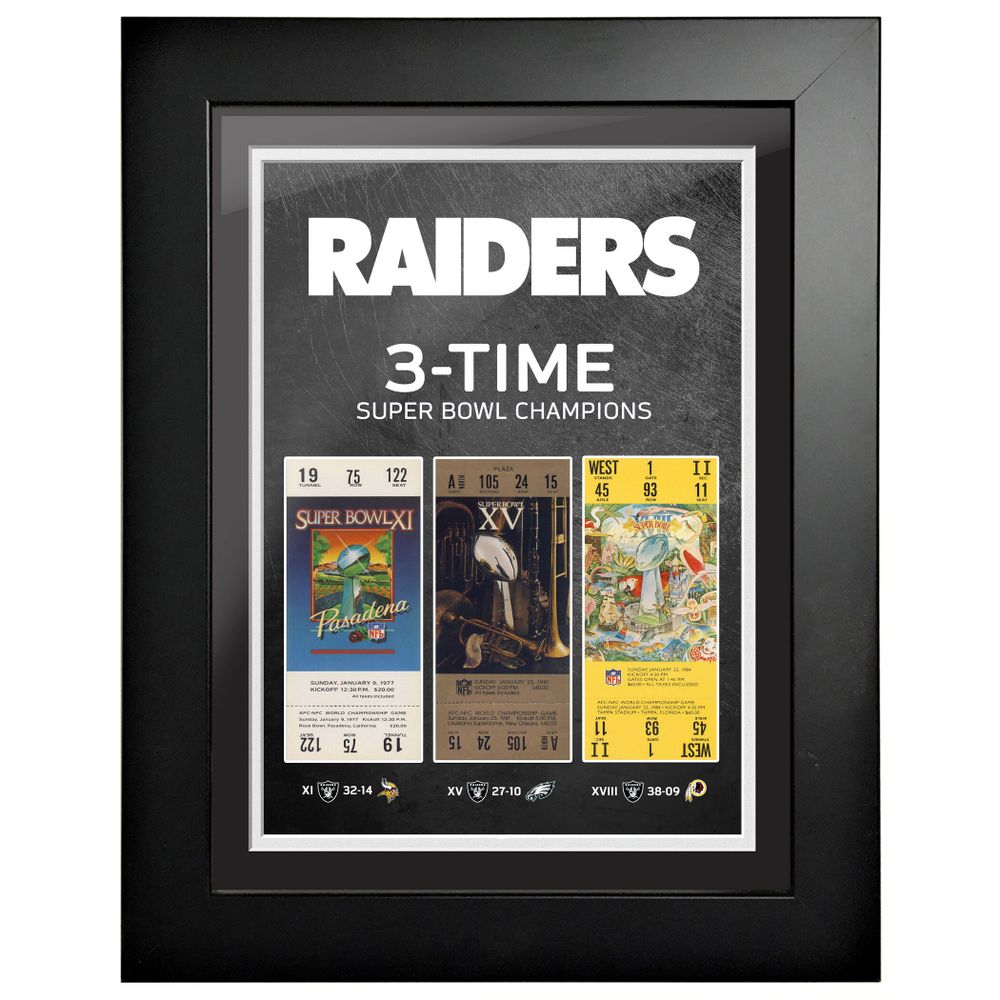 Las Vegas Raiders 3-Time Super Bowl Champions 12'' x 16'' Ticket to History Framed Artwork