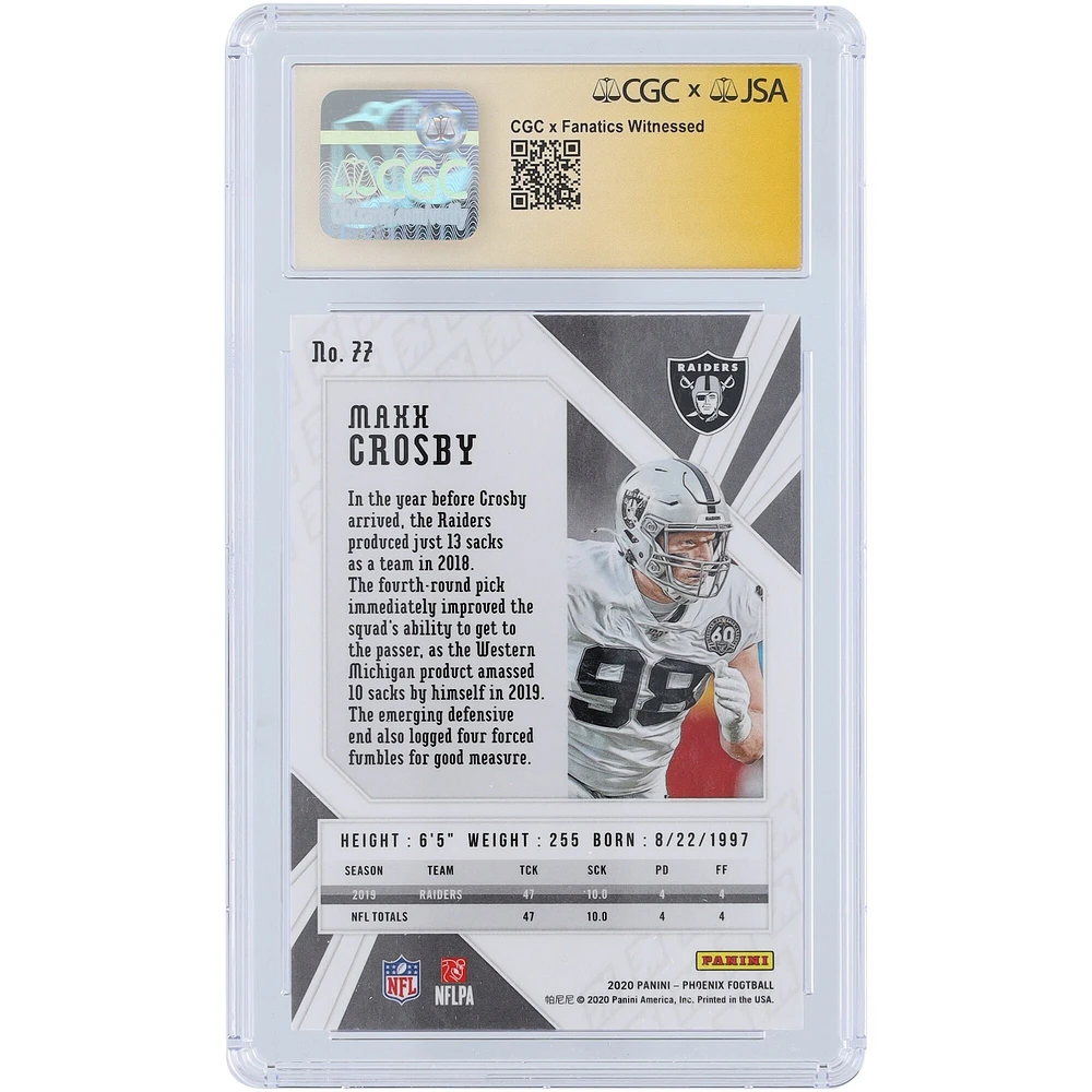 V106832 Raid Maxx Crosby Las Vegas Raiders Autographié 2020 Panini Phoenix Fanatics Exclusive Set #77 CGC Fanatics Witnessed Authenticated 9/10 Card 98 Maxx Crosby AUT PAA TRADING CARDS 45642 AUTTRC CA01F06805 #4