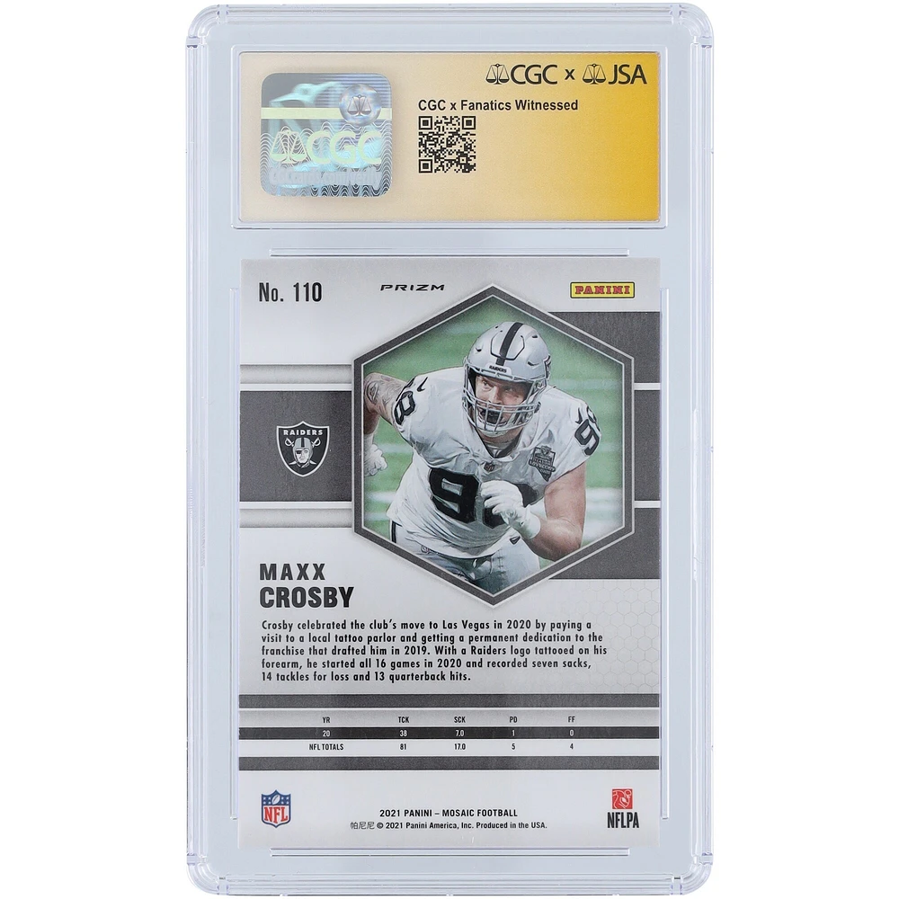 V106832 Raid Maxx Crosby Las Vegas Raiders Autographié 2021 Panini Mosaic Mosaic #110 CGC Fanatics Witnessed Authentifié 10/10 Carte 98 Maxx Crosby AUT PAA TRADING CARDS 45642 AUTTRC CA01F06814 #13