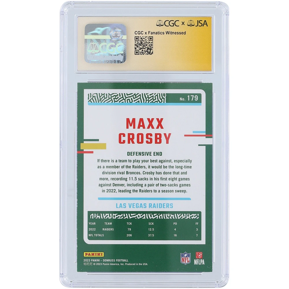 V106832 Raid Maxx Crosby Las Vegas Raiders Autographié 2023 Panini Donruss Press Proof Rouge #179 CGC Fanatics Witnessed Authentifié 10/10 Carte 98 Maxx Crosby AUT PAA TRADING CARDS 45642 AUTTRC CA01F06823 #22