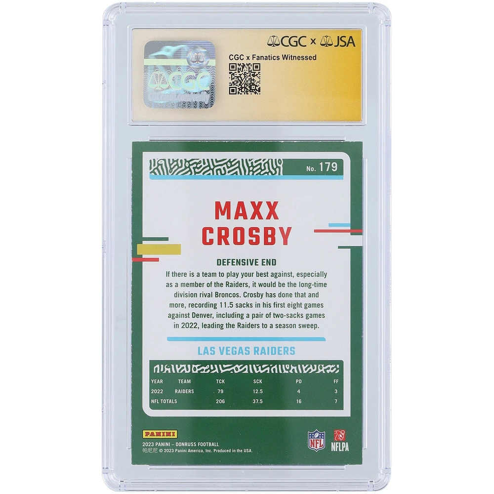 V106832 Raid Maxx Crosby Las Vegas Raiders Autographié 2023 Panini Donruss Press Proof Rouge #179 CGC Fanatics Witnessed Authentifié 9/10 Carte 98 Maxx Crosby AUT PAA TRADING CARDS 45642 AUTTRC CA01F06824 #23