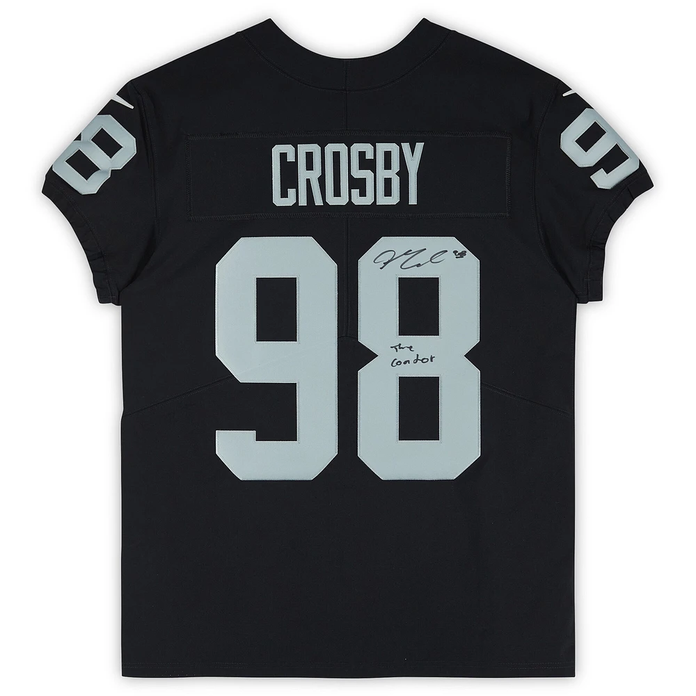 Maillot Nike Elite noir dédicacé par Maxx Crosby des Las Vegas Raiders avec l'inscription « The Condor »
