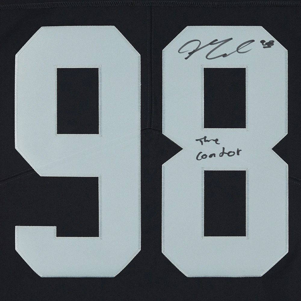 Maillot Nike Elite noir dédicacé par Maxx Crosby des Las Vegas Raiders avec l'inscription « The Condor »
