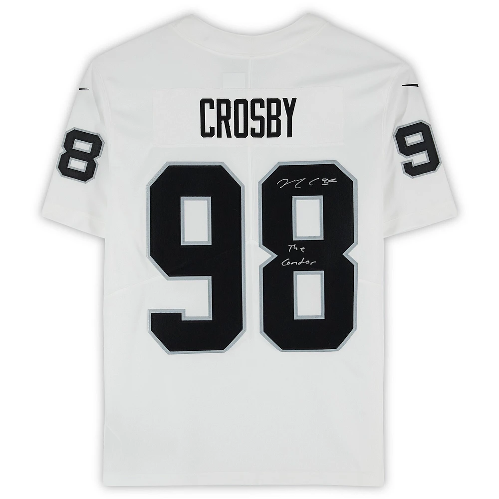 Maillot Nike blanc dédicacé par Maxx Crosby des Las Vegas Raiders avec l'inscription « The Condor »