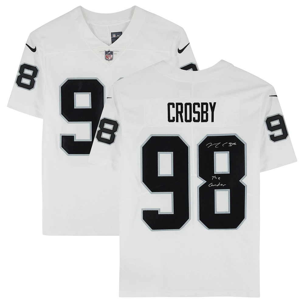 Maillot Nike blanc dédicacé par Maxx Crosby des Las Vegas Raiders avec l'inscription « The Condor »