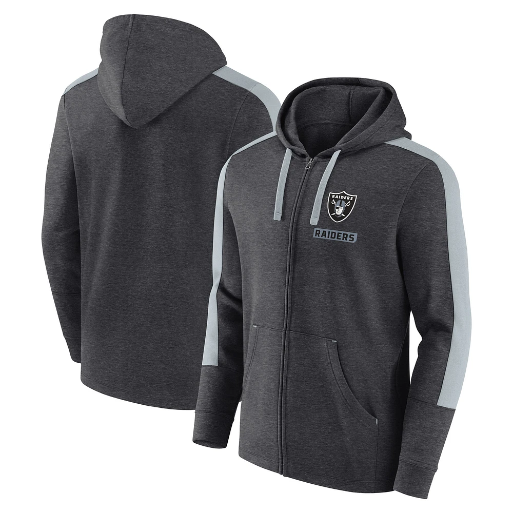 Men's Fanatics  Heather Charcoal Las Vegas Raiders Gains Full-Zip Hoodie