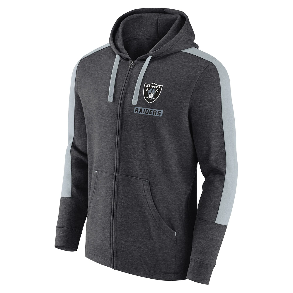 Men's Fanatics  Heather Charcoal Las Vegas Raiders Gains Full-Zip Hoodie