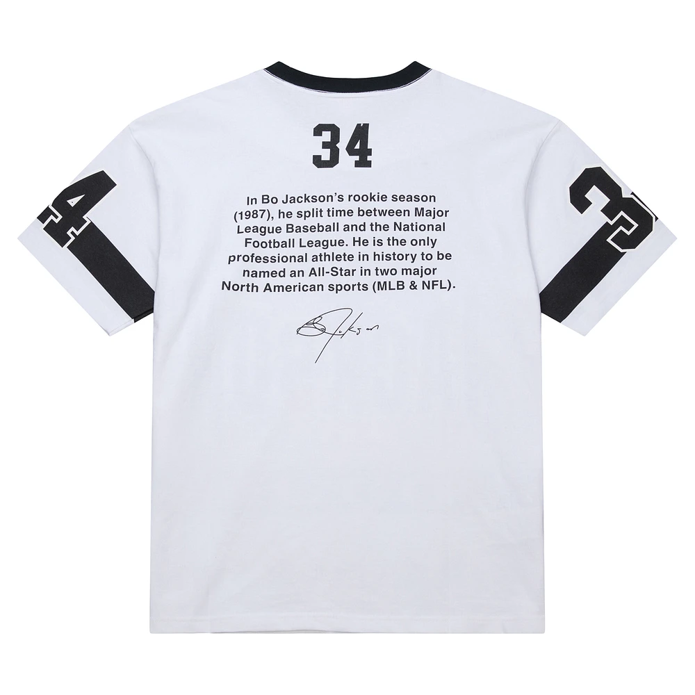 Men's Mitchell & Ness Bo Jackson White Las Vegas Raiders Name Number Team Origins Vintage Logo T-Shirt