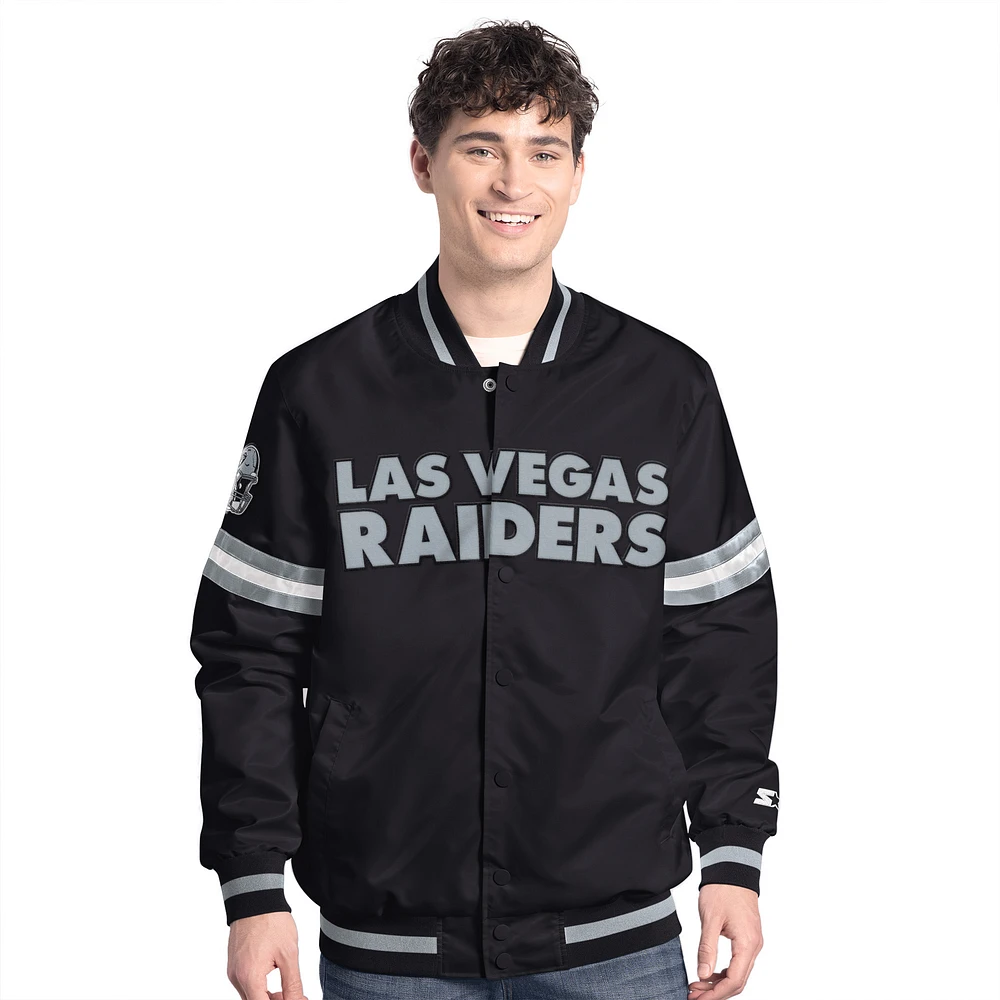 Men's Starter  Black Las Vegas Raiders Scout Full-Snap Varsity Jacket
