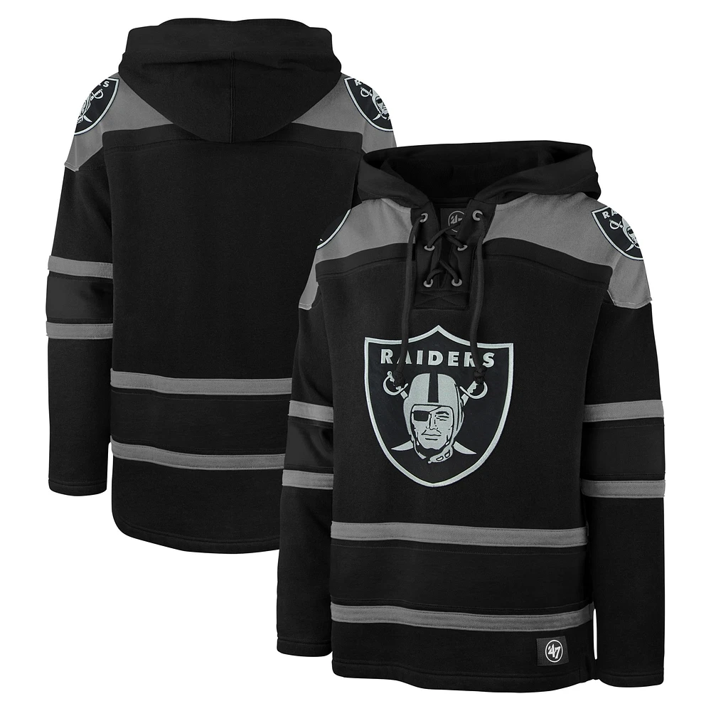 Men's '47 Black Las Vegas Raiders Dark Pop Lace-Up Pullover Hoodie