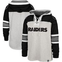 Men's '47 Heathered Gray/Black Las Vegas Raiders Gridiron Lace-Up - Pullover Hoodie