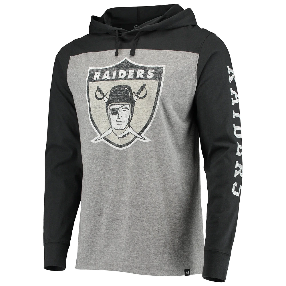 T-shirt à capuche manches longues pour homme '47 Heathered Grey Las Vegas Raiders Franklin Wooster Throwback