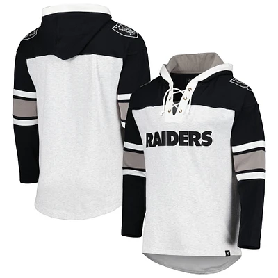 Men's '47 Las Vegas Raiders Heather Gray Gridiron Lace-Up Pullover Hoodie