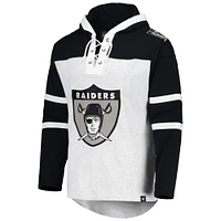 Men's '47 Las Vegas Raiders Heather Gray Historic Logo Gridiron Lace-Up Pullover Hoodie