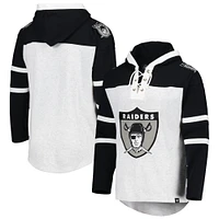 Chandail à capuchon lacets Gridiron avec logo historique gris chiné des Raiders de Las Vegas 47 pour homme