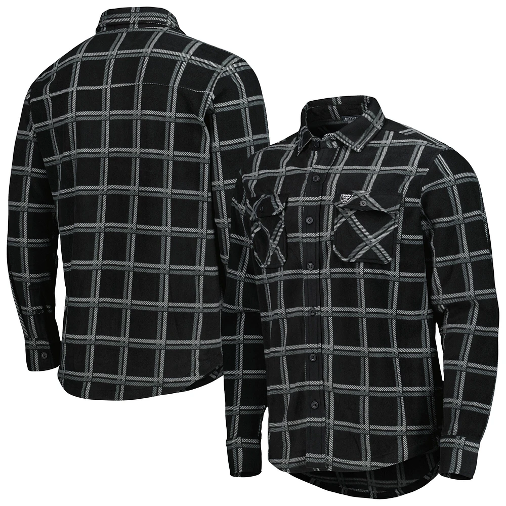 Men's Antigua Black Las Vegas Raiders Industry Flannel Button-Up Shirt Jacket