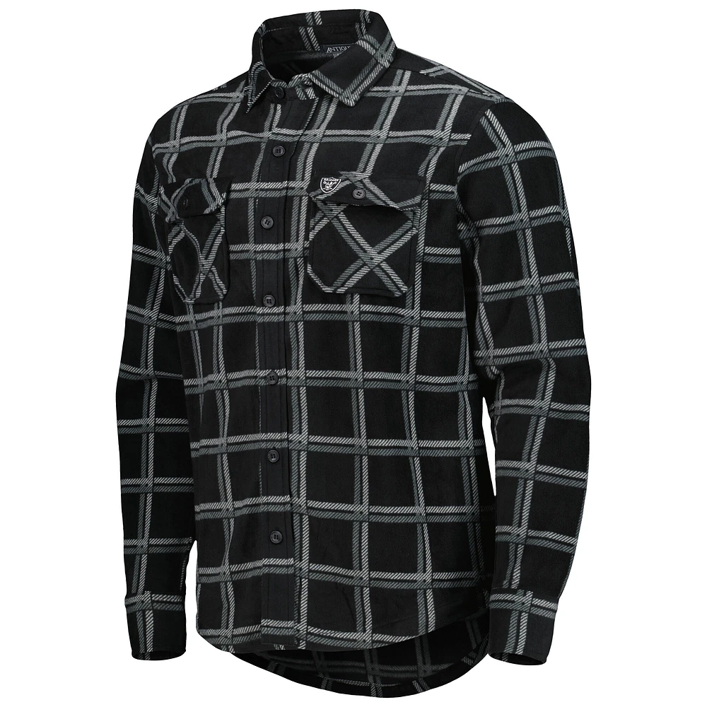 Men's Antigua Black Las Vegas Raiders Industry Flannel Button-Up Shirt Jacket